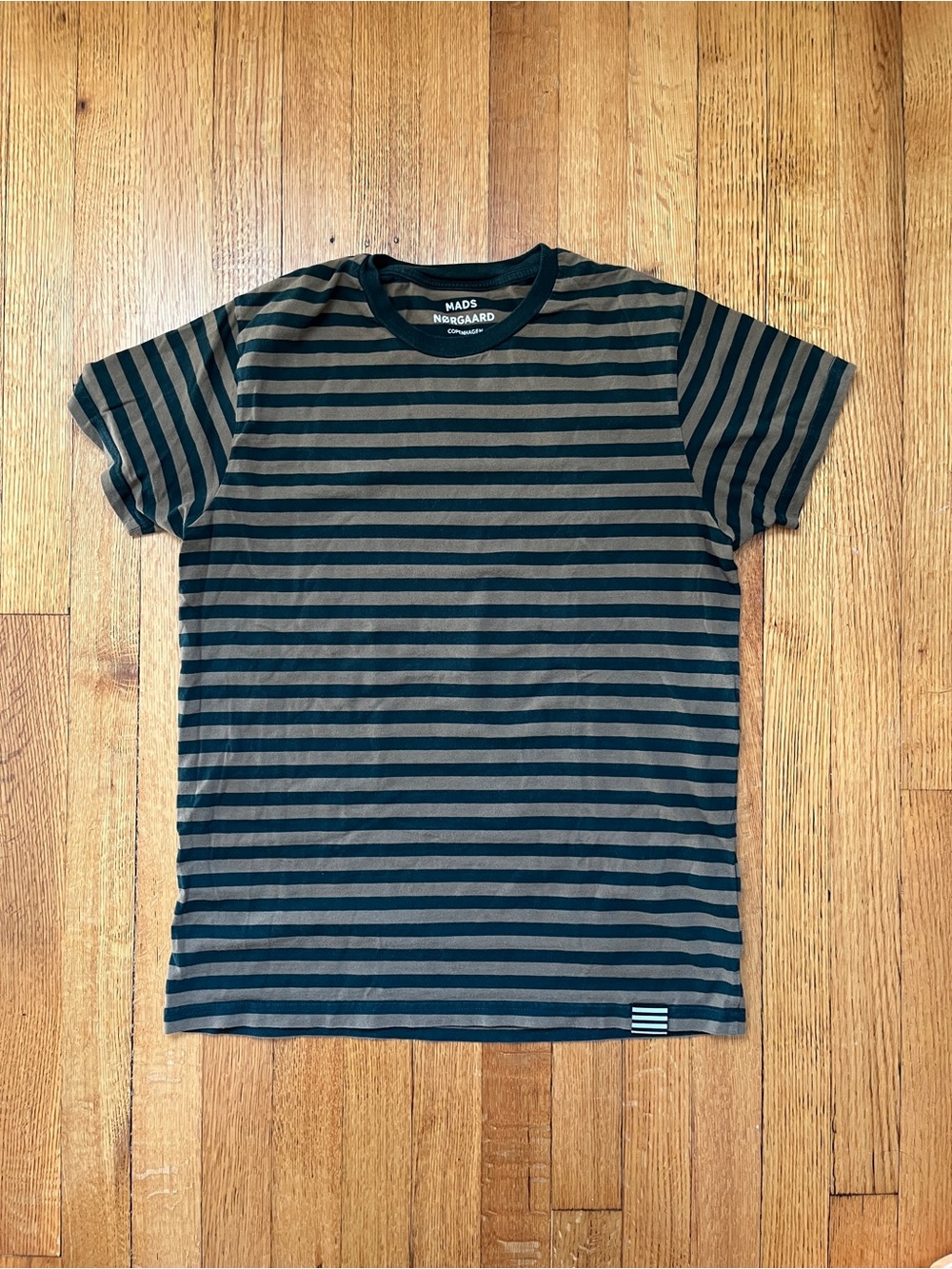 Mads Norgaard Men's Dark Green & Tan Striped T-Shirt